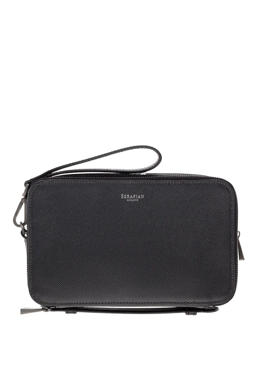 Serapian Black men's clutch bag made of genuine leather - Decor: Brand logo, textured leather, pen. Composition: 100% genuine leather. Closure: Zipper. Pockets: Two compartments. Country of manufacture: Italy. Care: specialized cleaning - photo 1