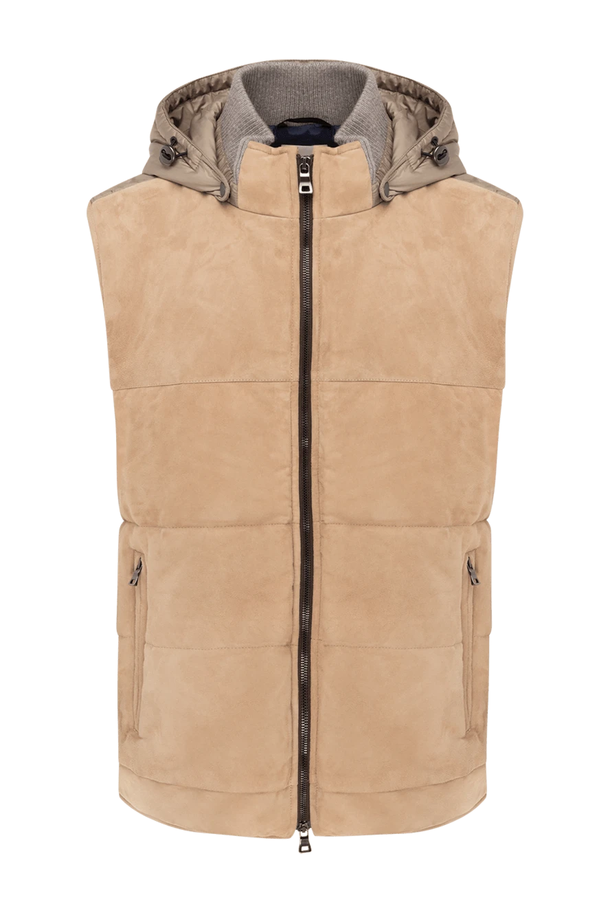 Casheart Suede and polyamide vest beige for men - Built-in hood. 100% suede, polyamide. Closure: Zipper. Two side pockets with press studs, three inside pockets. Country of manufacture: Italy. Care: specialized cleaning - photo 1