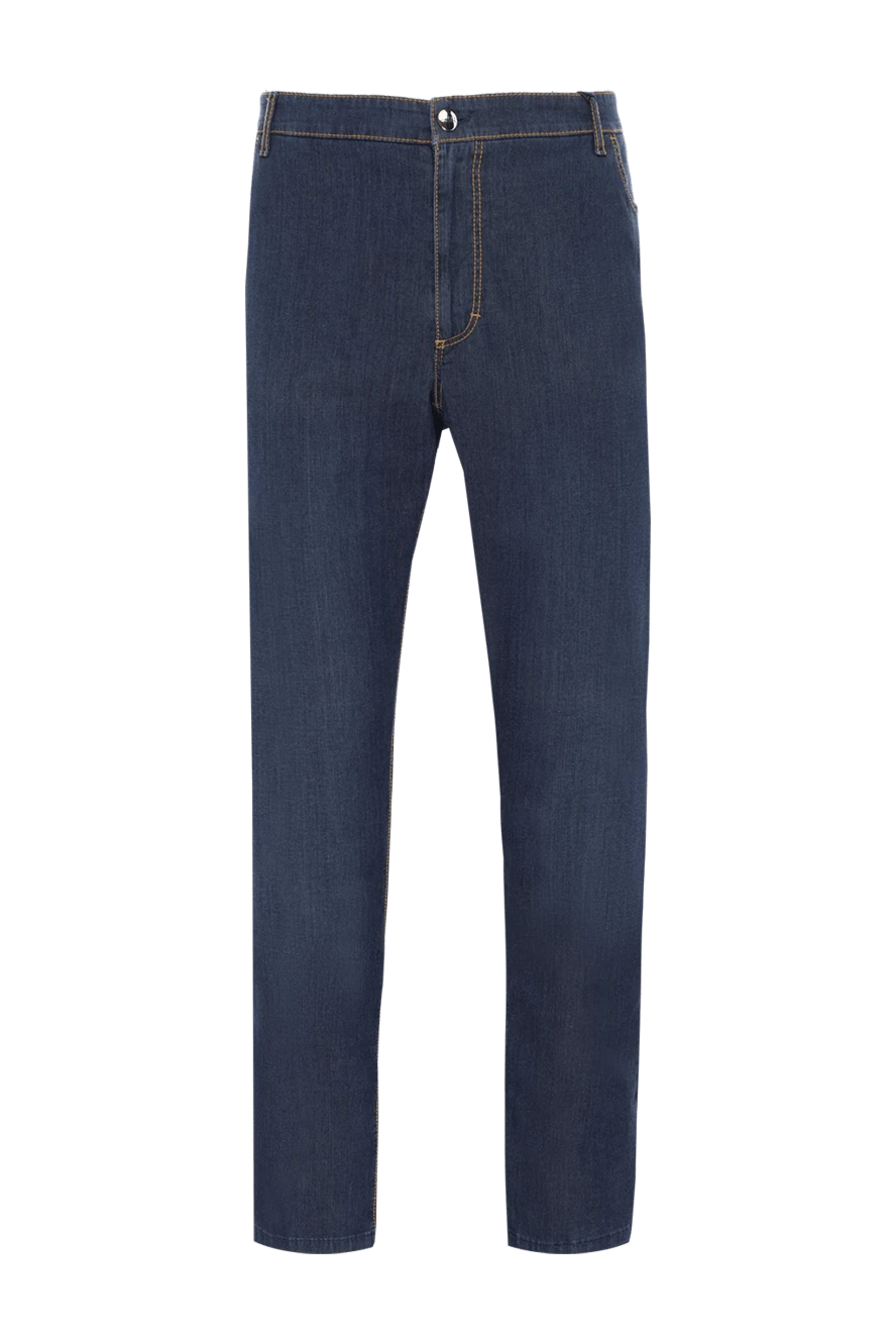 Zilli Blue cotton jeans for men - logo, contrast stitching. 98% cotton, 2% polyamide. Closure: button, zipper. Three side pockets, two back pockets. Country of manufacture: Italy. Care: specialized cleaning - photo 1