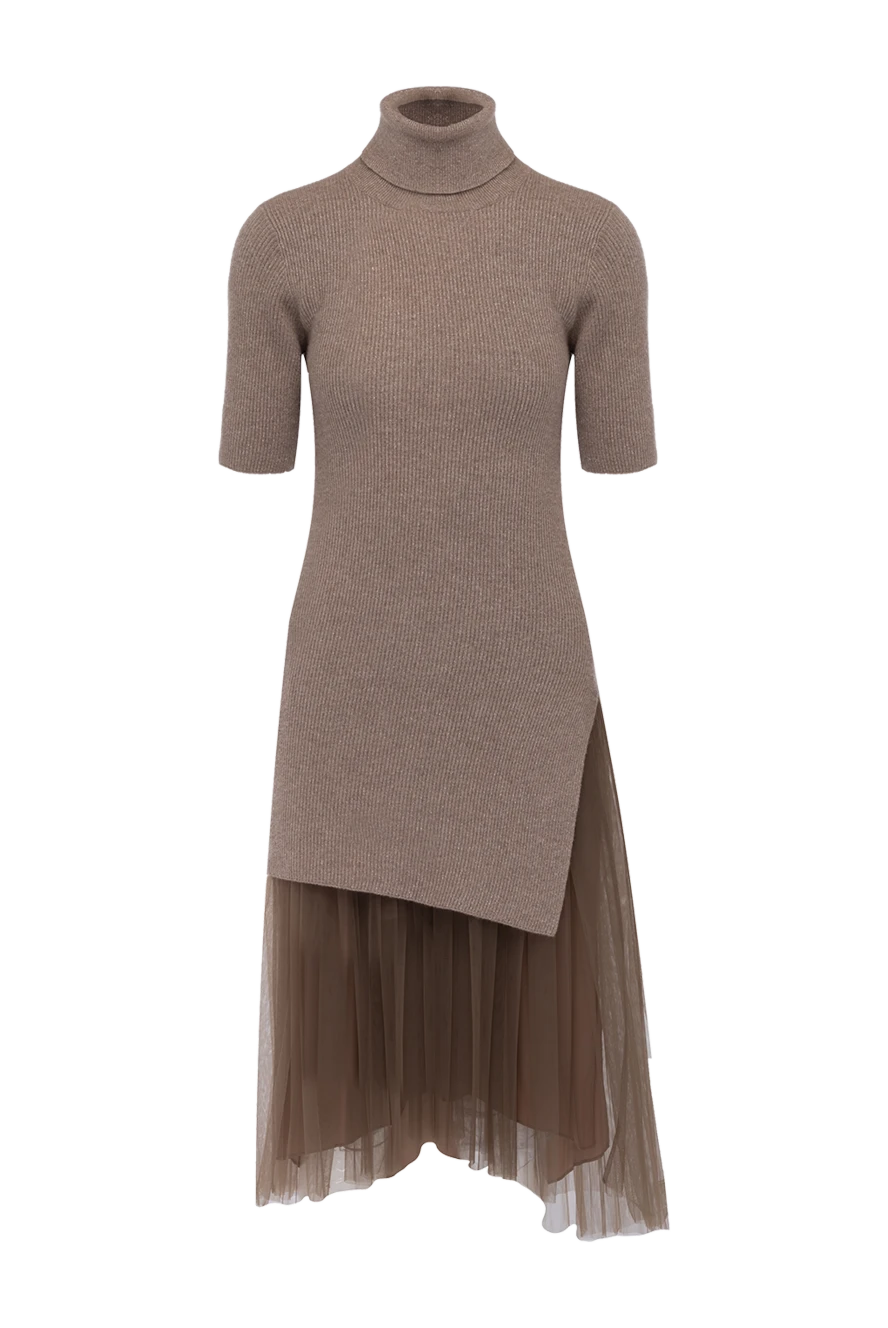 Brunello Cucinelli Beige cashmere dress for women - contrasting bottom, pleated. 95% cashmere, 5% polyamide. Country of manufacture: Italy. Care: specialized cleaning - photo 1