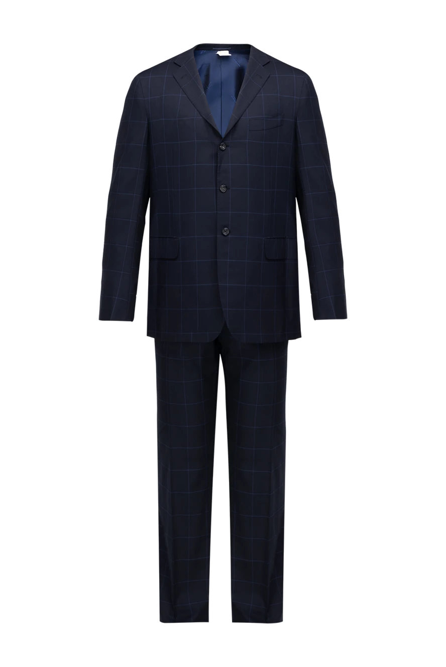 Kiton Men's suit made of wool blue - Slit, checkered pattern. 100% wool. Closure: Buttons, hook. Chest pocket, two flap pockets. Three pockets. Two side pockets, two back pockets with buttons. Lining: 100% cupro. Country of manufacture: Italy. Care: specialized cleaning - photo 1