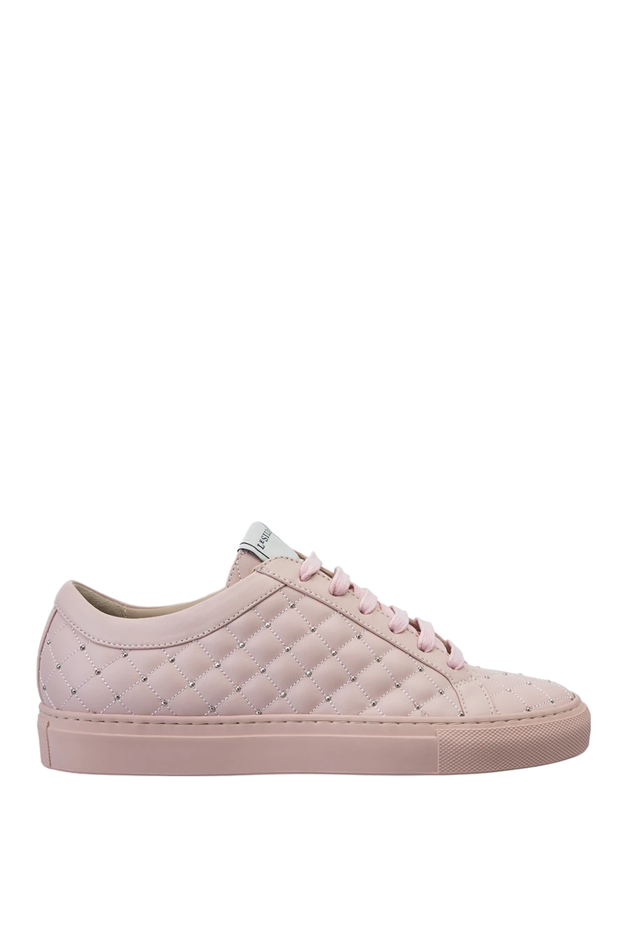 Le Silla Women's leather quilted sneakers in pink - quilted surface, beads. leather. lacing. Country of manufacture: Italy. Care: specialized cleaning - photo 1