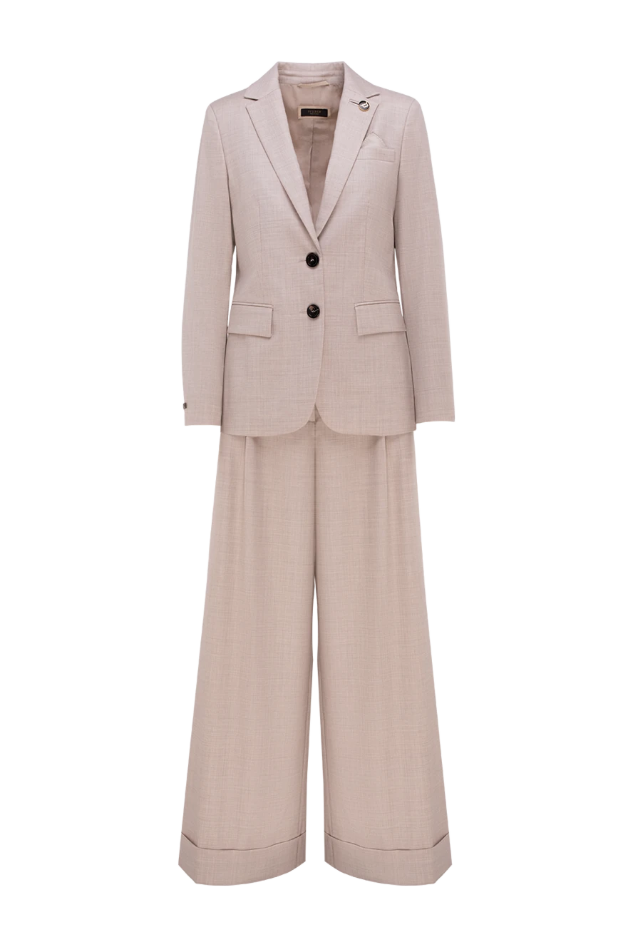 Peserico Beige cotton and silk pantsuit for women - slot. 67% cotton, 33% silk. buttons, hook. two side pockets, chest pocket, two trouser pockets. Country of manufacture: Italy. Care: specialized cleaning - photo 1