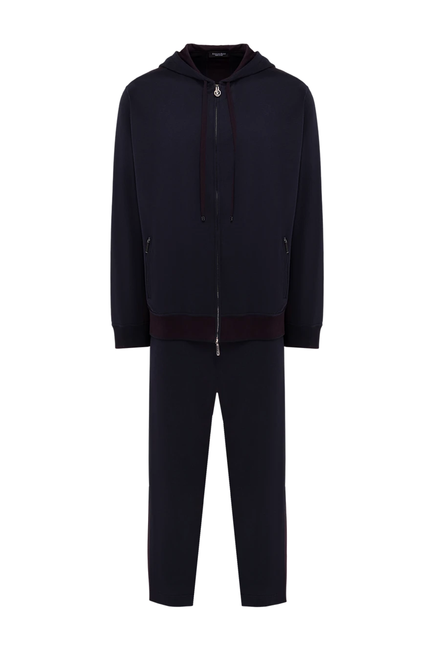 Stefano Ricci Костюм спортивний чоловічий з бавовни та еластану синій - Контрастне оздоблення, тиснення логотип бренду. Капюшон. 95% бавовна, 5% еластан. Куліска, блискавка. Чотири бічні кишені. Країна виробник: Італія. Догляд: спеціалізоване чищення - фото 1