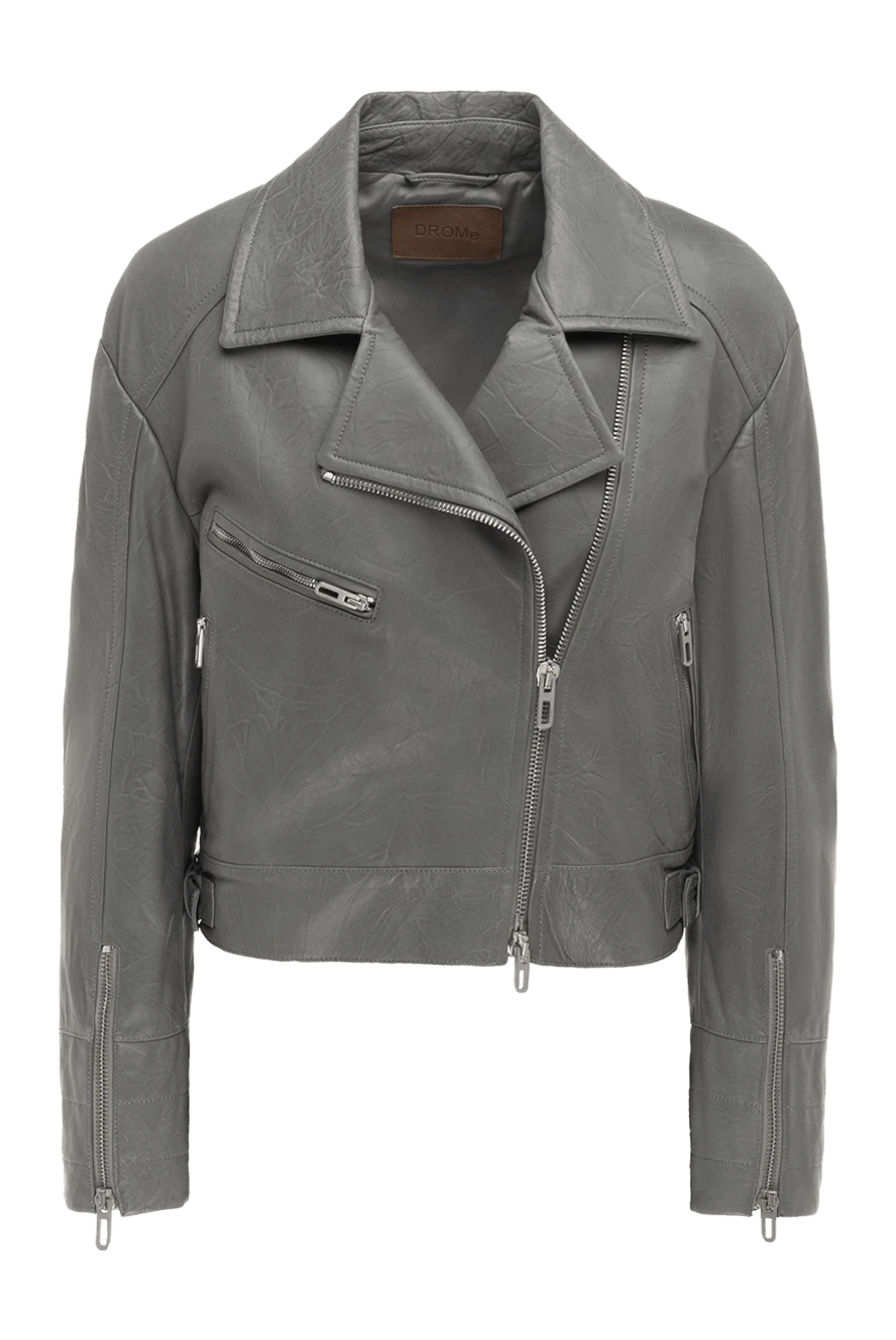 DROMe Genuine leather jacket, gray for women - oblique zipper. 100% genuine leather. Closure: zipper. two side pockets, one chest pocket, one with flap. Country of manufacture: Italy. Care: specialized cleaning - photo 1