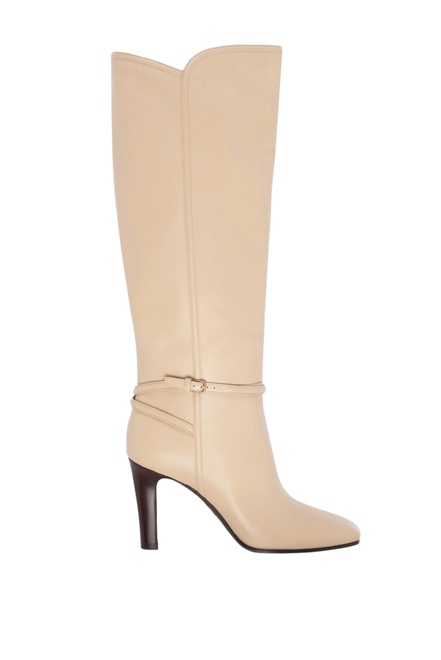 Saint Laurent Women's leather boots with a strap, beige - Decoration: strap. leather. Heel height: 10 cm. zipper. Country of manufacture: Italy. Care: specialized cleaning - photo 1