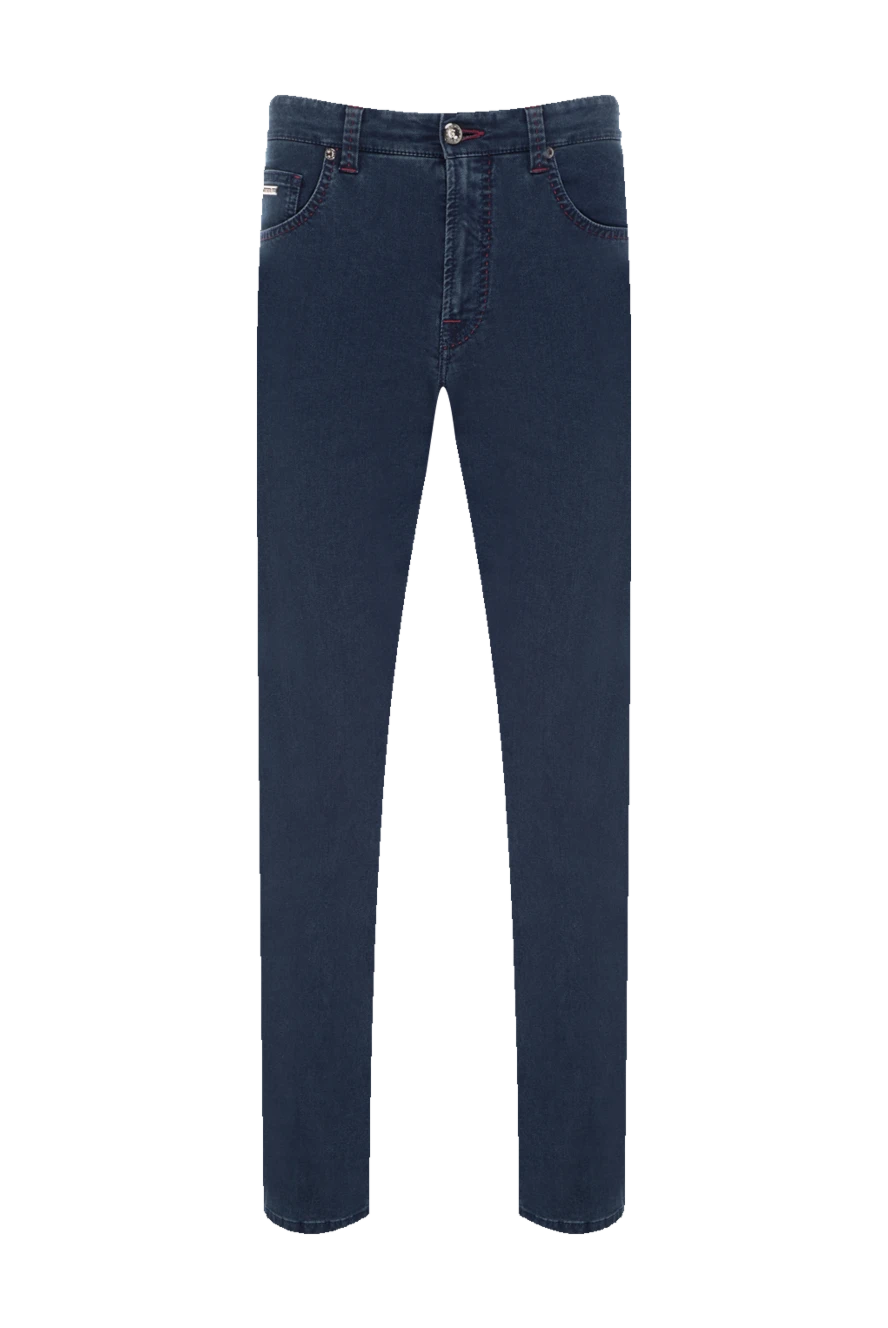 Stefano Ricci Джинси темно сині звужені з червоним рядком - контрастні шви. 68% бавовна, 30% поліестер, 2% еластан. гудзик, блискавка. три бічні кишені, дві кишені ззаду. Країна виробник: Італія. Догляд: спеціалізоване чищення - фото 1