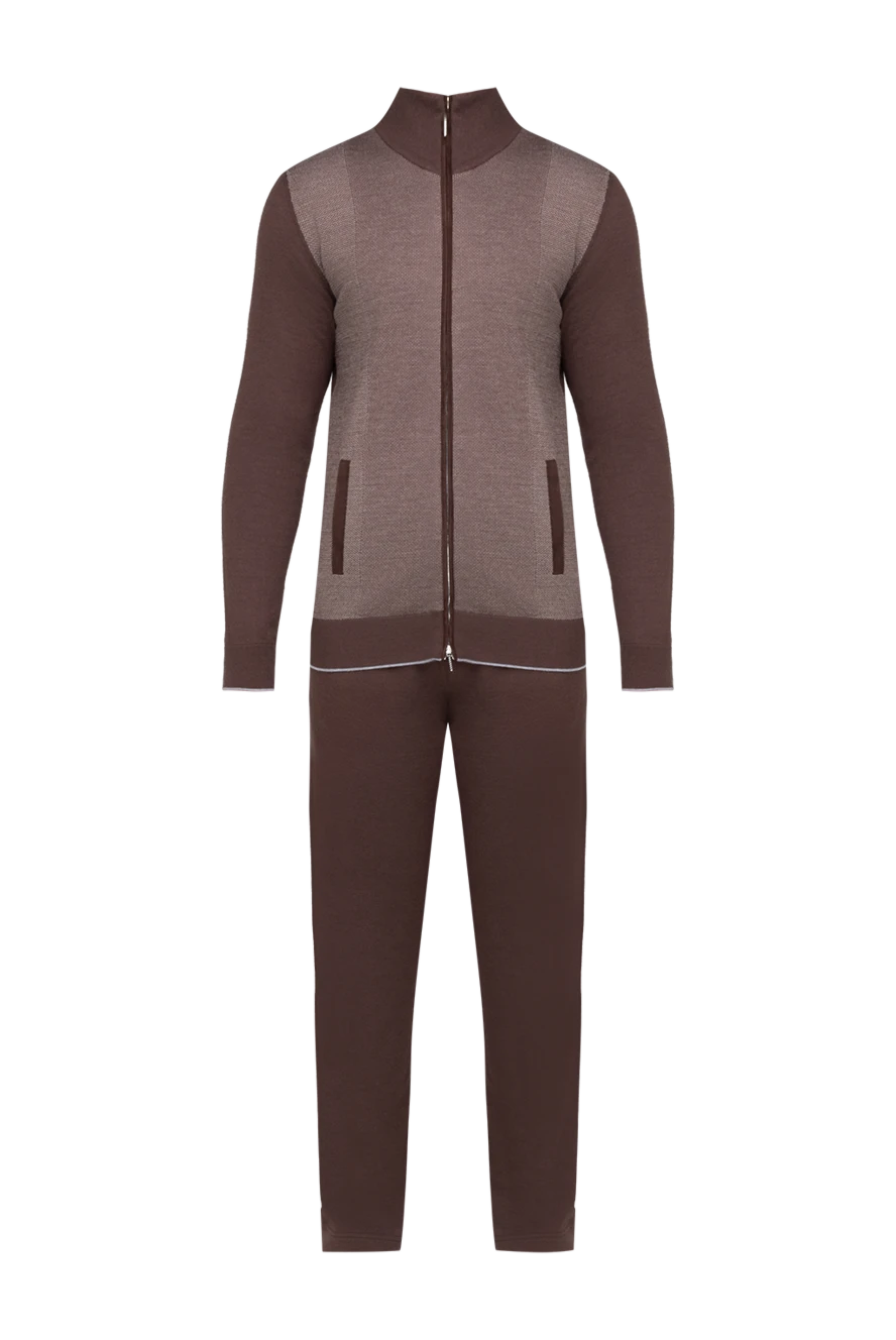 Cesare di Napoli Men's sports suit made of wool, silk and cashmere, brown - Decor: Contrast trim. Composition: 60% wool, 30% silk, 10% cashmere. Closure: Drawstring, zipper. Pockets: Four side pockets. Country of manufacture: Italy. Care: specialized cleaning - photo 1