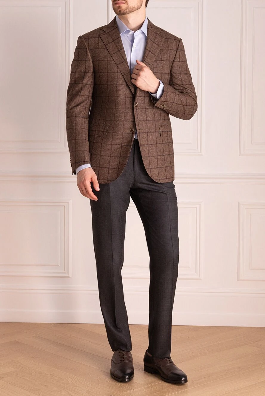 Corneliani мужской коричневый клетчатый пиджак из шерсти 155029
