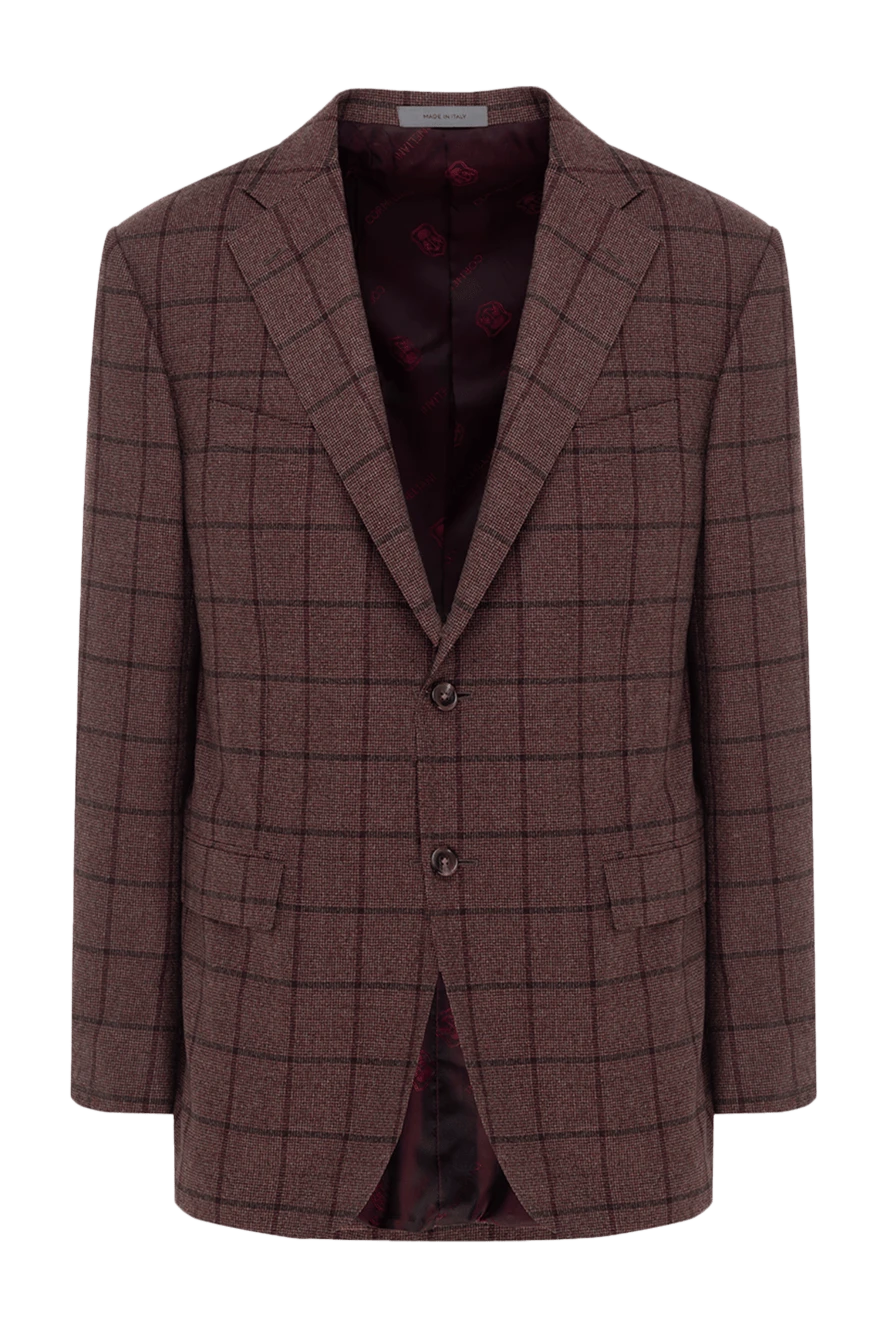 Corneliani Burgundy wool jacket for men - slot, check pattern. 100% wool. two buttons. three internal, two side, chest pocket. Lining: 100% cupro. Country of manufacture: Italy. Care: specialized cleaning - photo 1