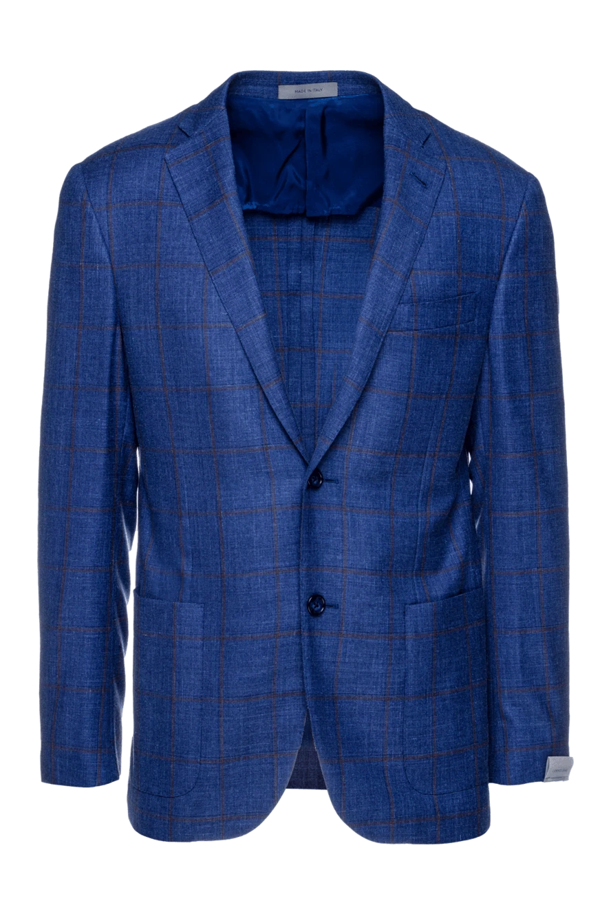 Corneliani Пиджак фиолетовый мужской - шлица, узор клетка. 71% шерсть, 17% шелк, 11% флекс. две пуговицы. три внутренних, два боковых, нагрудный карман. 100% купро. Страна производитель: Италия. Уход: специализированная чистка - фото 1