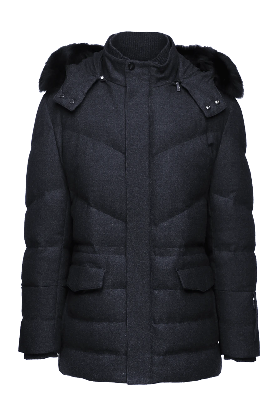 Corneliani Down jacket men's wool blue - fur hood. 100% wool. Closure: Zipper. Two side pockets, two inside pockets. Country of manufacture: Italy. Care: specialized cleaning - photo 1