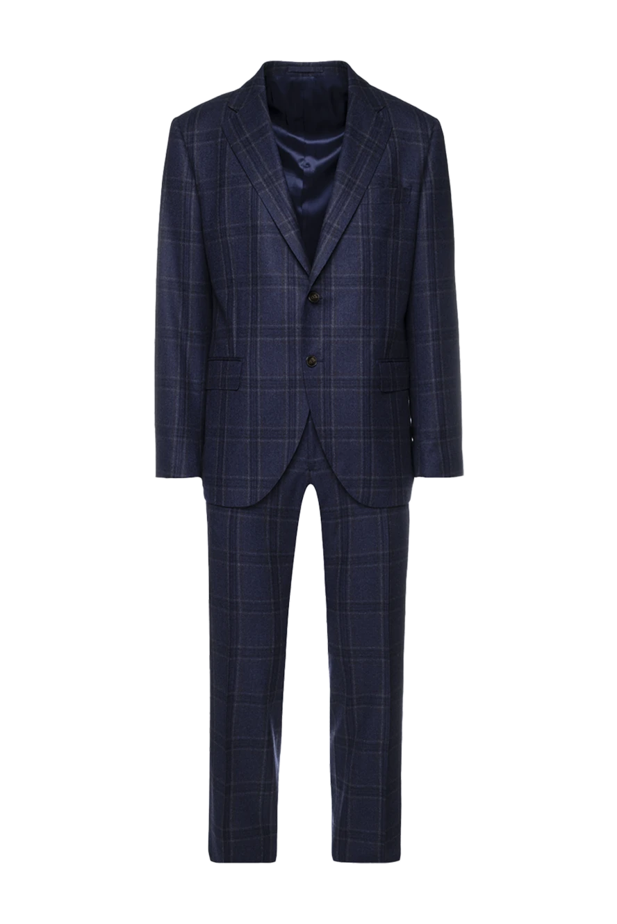 Lubiam Men's suit made of wool blue - Slit, checkered pattern. 100% wool. Closure: Buttons, hook. Chest pocket, two flap pockets. Three pockets. Two side pockets, two back pockets with buttons. Lining: 100% cupro. Country of manufacture: Italy. Care: specialized cleaning - photo 1