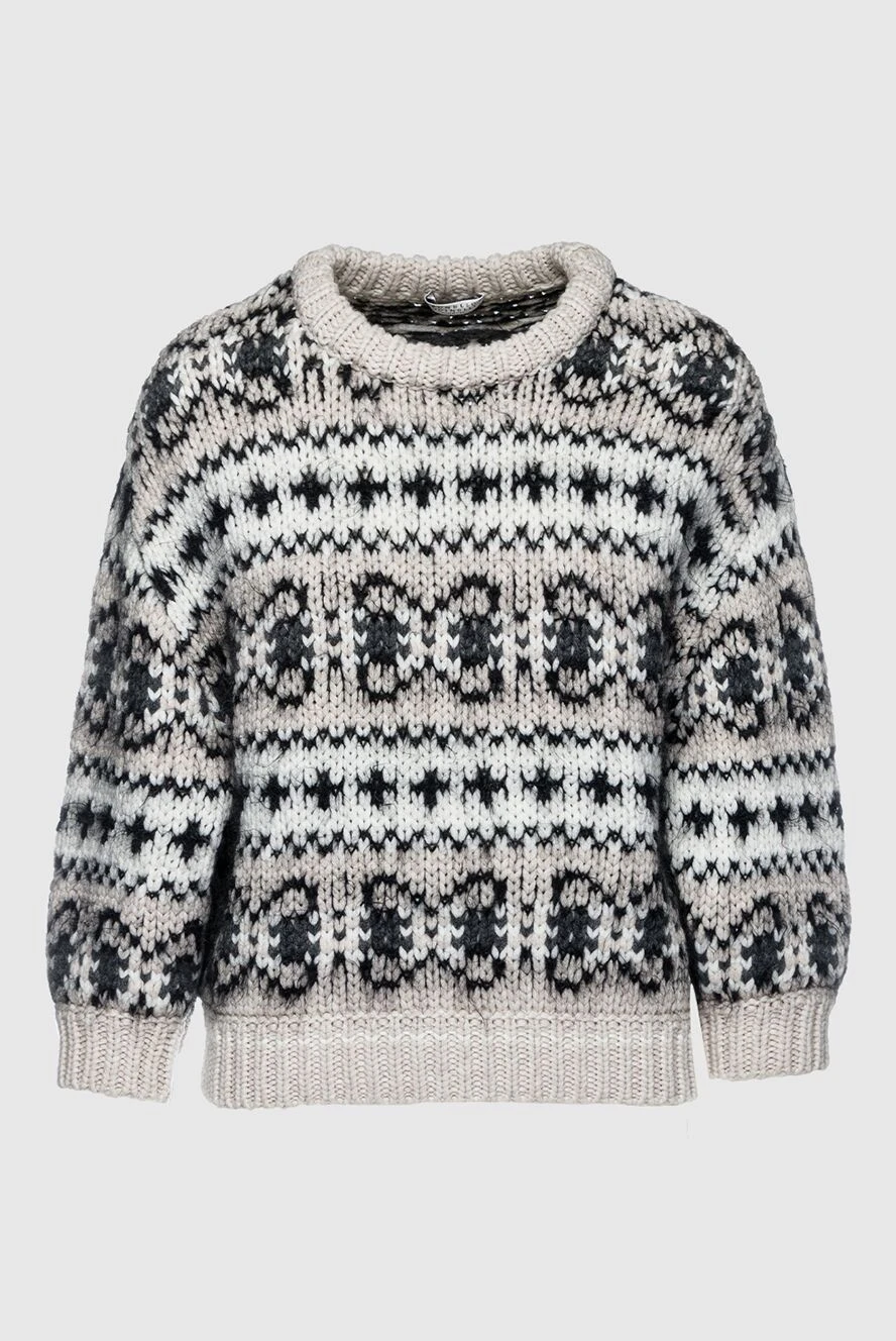 Brunello Cucinelli eige womens jumper with a contrasting pattern - relief knitting, fantasy pattern. 86% cashmere, 12% mohair, 12% polyamide. Country of manufacture: Italy. Care: specialized cleaning - photo 1