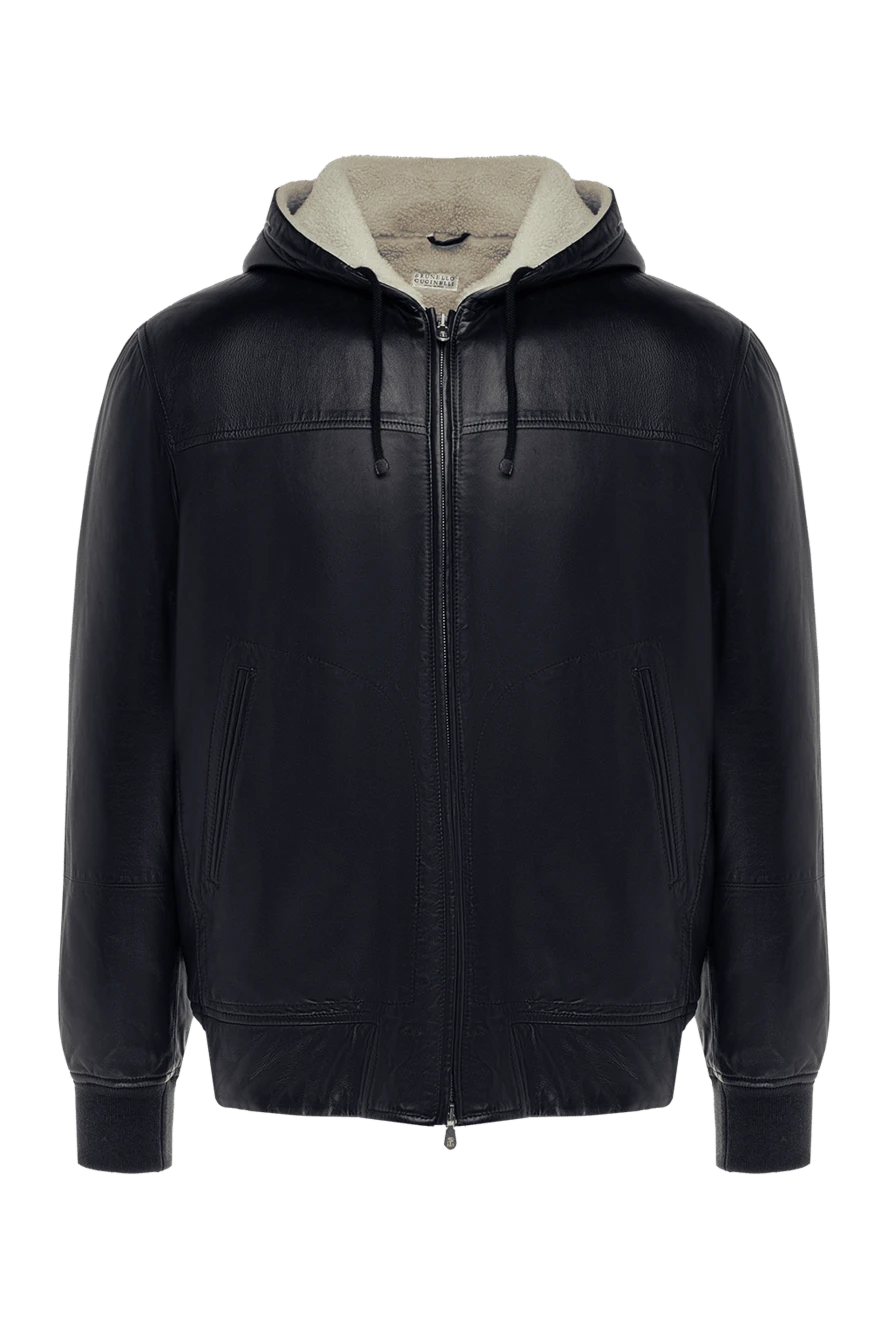Brunello Cucinelli Jacket with fur and genuine leather blue for men - Hood. 100% genuine leather. Closure: Zipper. Two side pockets. Lining: 100% natural fur. Country of manufacture: Italy. Care: specialized cleaning - photo 1