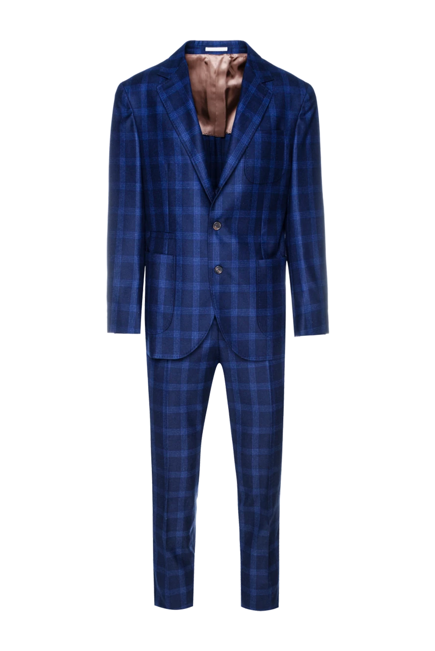 Brunello Cucinelli Костюм чоловічий із вовни синій - Візерунок клітка, шліця. 100% вовна. гудзики, гачок. Нагрудна кишеня, дві кишені з клапанами. Три кишені. Дві бічні кишені, дві кишені ззаду на гудзиках. 100% шовк. Країна виробник: Італія. Догляд: спеціалізоване чищення - фото 1