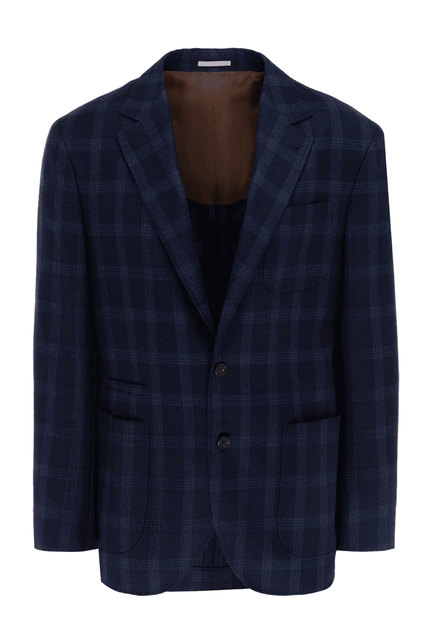 Brunello Cucinelli Blue wool jacket for men - check pattern. 100% wool. two buttons. two inside, two side, chest pocket. Lining: 100% viscose. Country of manufacture: Italy. Care: specialized cleaning - photo 1
