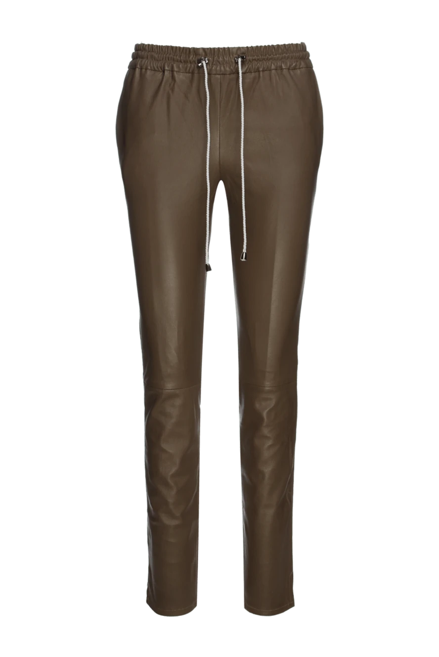 Fleur de Paris Brown leather pants for women - four pockets. 100% leather. elastic belt with lacing. Country of manufacture: Italy. Care: specialized cleaning - photo 1