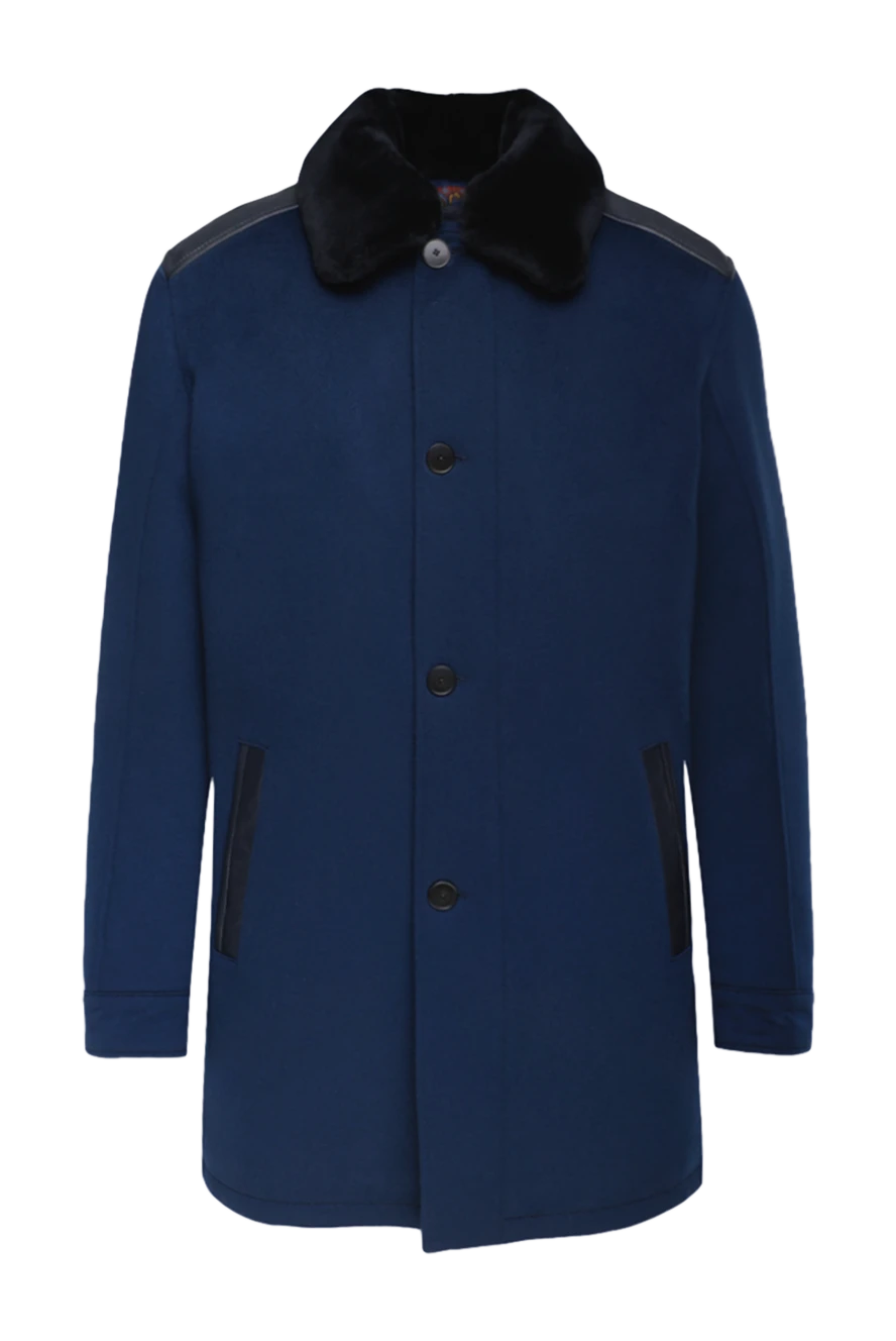 Torras Blue cashmere coat for men - Fur Collar. cashmere, natural fur. Buttons. Three side pockets, two inside pockets. Country of manufacture: Italy. Care: specialized cleaning - photo 1