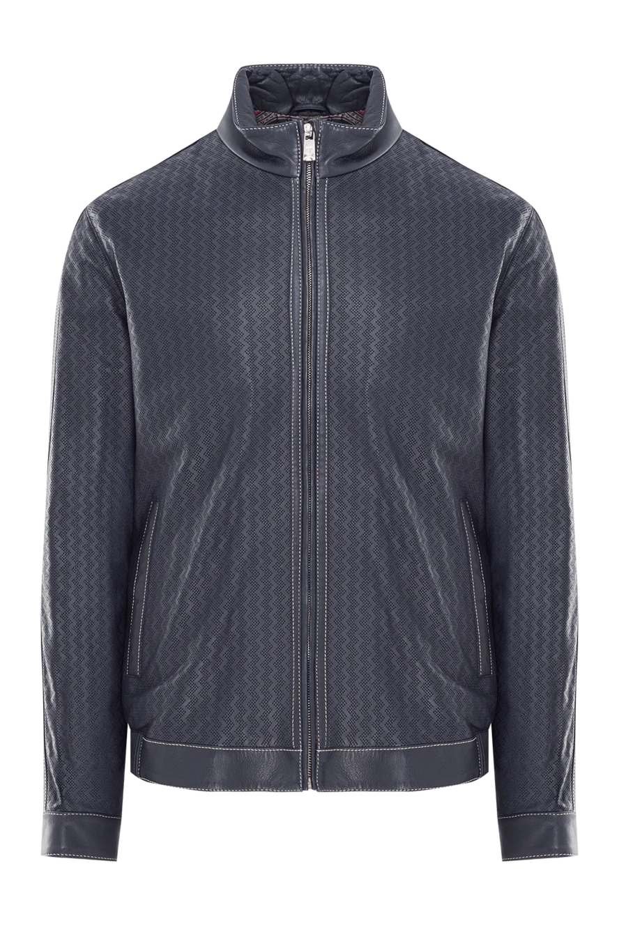 order　FABRIC ② Torras mens blue leather jacket with patterned perforation 155299