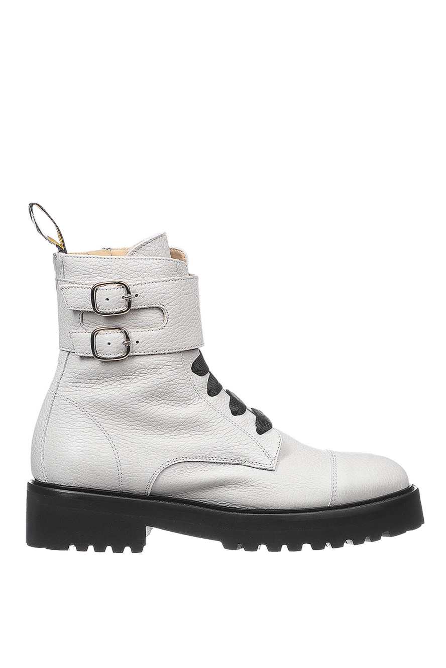 Doucal`s Women's gray leather boots with a black sole - contrasting sole, buckles. genuine leather, fur. Heel height: 2 centimeters. lacing. Country of manufacture: Italy. Care: specialized cleaning - photo 1