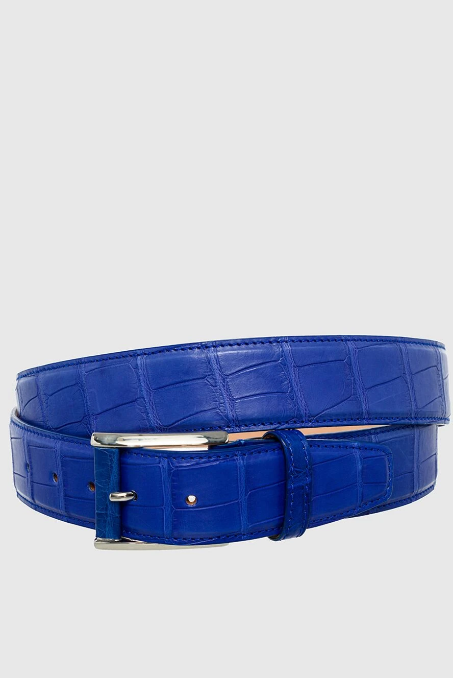 Cesare di Napoli Crocodile leather belt blue for men - Textured leather. 100% crocodile leather. Size: Width 2.5cm. Buckle. Country of manufacture: Italy. Care: specialized cleaning - photo 1