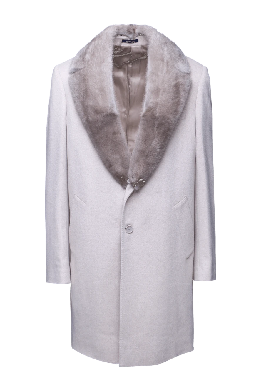 Cesare di Napoli White cashmere and mink coat for men - Fur Collar. 100% cashmere, 100% mink. Buttons. Two welt pockets, two inside pockets. Lining: 100% silk. Country of manufacture: Italy. Care: specialized cleaning - photo 1