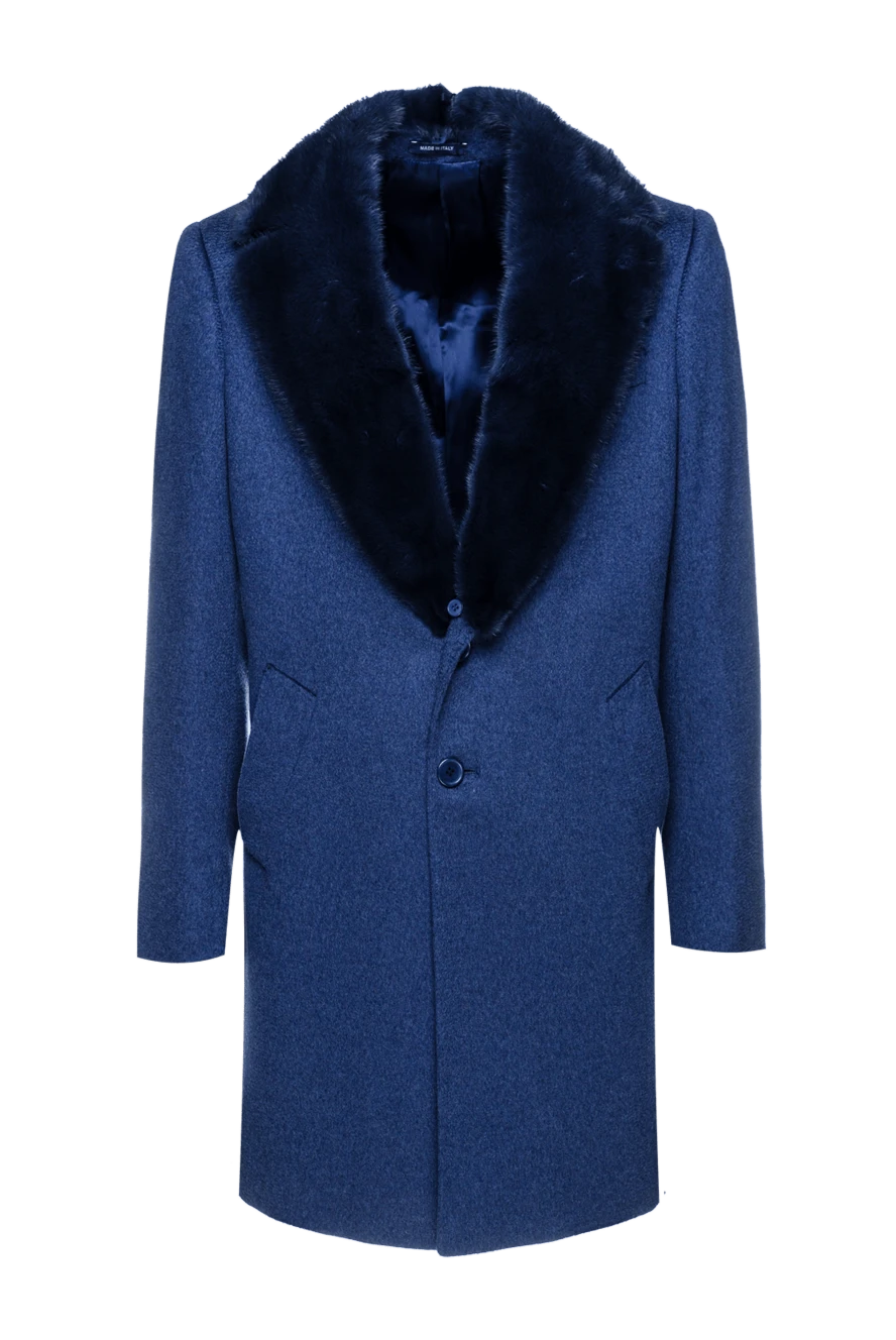 Cesare di Napoli Blue cashmere and mink coat for men - Fur Collar. cashmere, mink. Buttons. Two welt pockets, two inside pockets. Lining: 100% silk. Country of manufacture: Italy. Care: specialized cleaning - photo 1