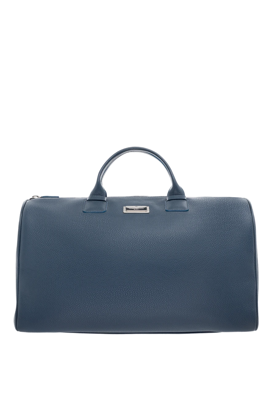 Corneliani Men's blue leather travel bag - textured leather, metal logo. 100% leather. Fastener: zipper. Country of manufacture: Italy. Care: specialized cleaning - photo 1