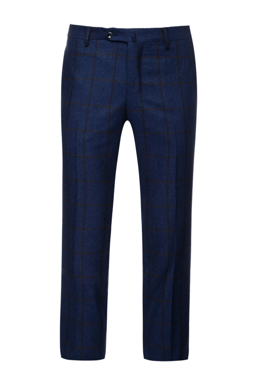 Cesare di Napoli Blue wool trousers for men - check pattern. 100% wool. button, zipper, hook. two side pockets. Lining: lining parts 100% cotton. Country of manufacture: Italy. Care: specialized cleaning - photo 1