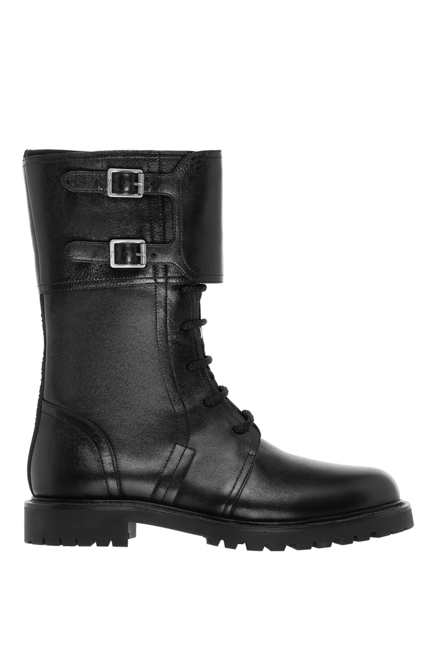 Dior Women's black leather boots with buckles - buckles. genuine leather. Heel height: 2 centimeters. lacing. Country of manufacture: Italy. Care: specialized cleaning - photo 1