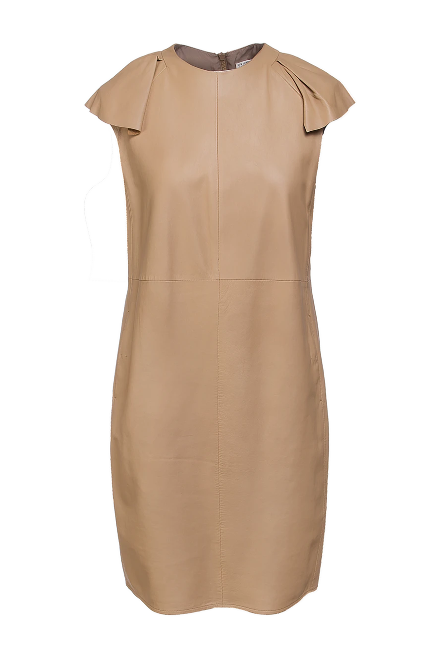 Brunello Cucinelli Beige leather dress for women - zipper. sleeveless, epaulettes on the shoulders. 100% genuine leather. Country of manufacture: Italy. Care: specialized cleaning - photo 1
