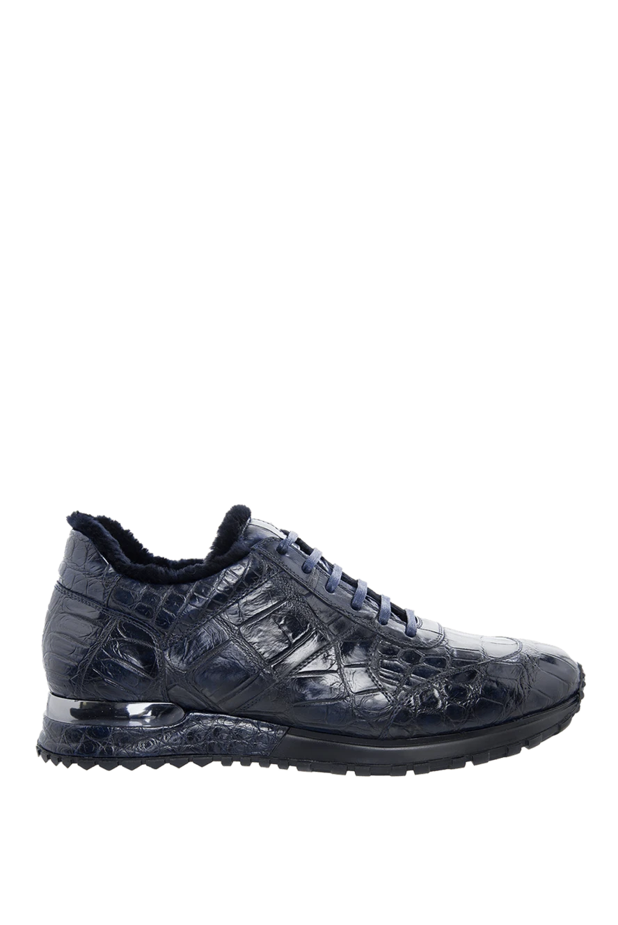 Cesare di Napoli Blue Alligator Sneakers for men - Decor: textured leather, metal insert. Extras: fur lining. Composition: 100% alligator skin. Clasp: lacing. Sole: sole height 2cm. Country of manufacture: Italy. Care: specialized cleaning - photo 1