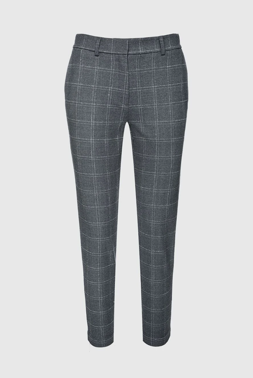 Panicale Women's checkered print pants gray - checkered pattern. four pockets. 96% wool, 4% elastane. elastic belt, drawstring. Country of manufacture: Italy. Care: specialized cleaning - photo 1