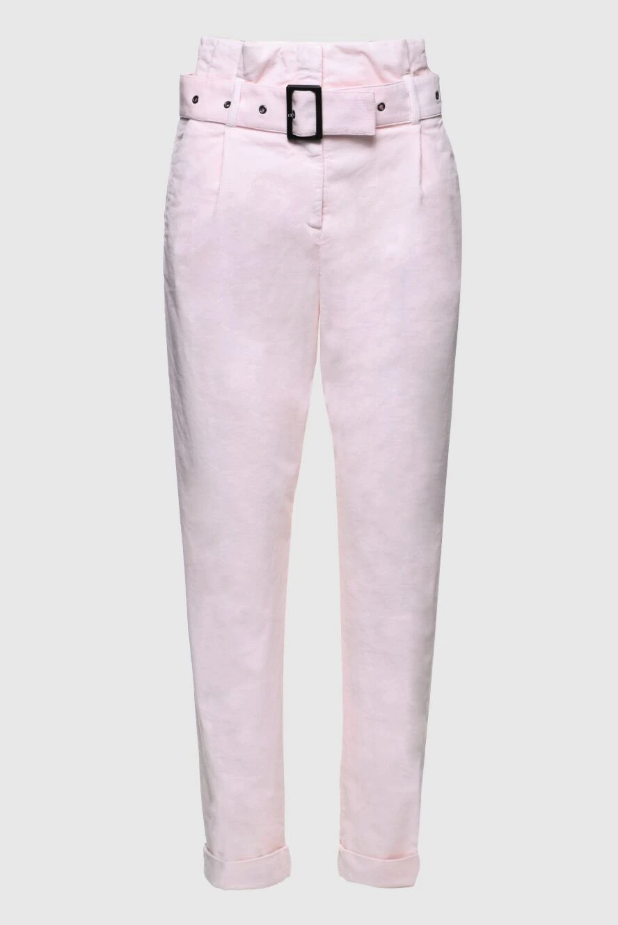 Peserico Pink cotton trousers for women - belt with a buckle. two side pockets. 98% cotton, 2% elastane. zipper. Country of manufacture: Italy. Care: specialized cleaning - photo 1