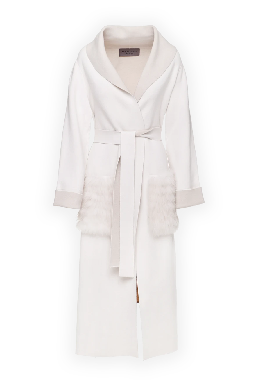 D.Exterior White coat for women - fur pockets. 24% cashmere, 19% wool, 29% viscose, 23% polyamide. belt. two side pockets. Country of manufacture: Italy. Care: specialized cleaning - photo 1