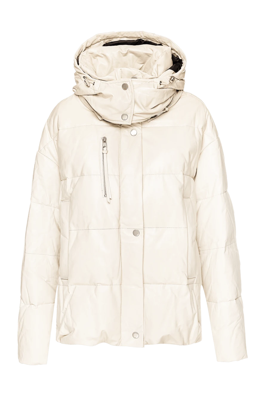 Intuition White women's down jacket made of genuine leather - 100% genuine leather. hood. zipper, buttons. two side pockets, one chest pocket. Insulation: goose down. Country of manufacture: Italy. Care: specialized cleaning - photo 1