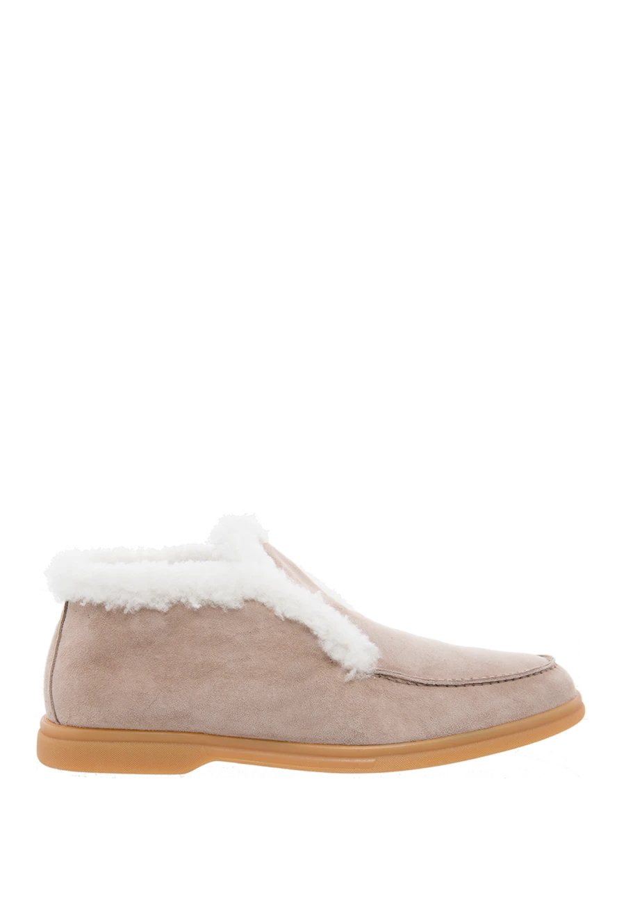 Cesare di Napoli Loafers women's suede with fur beige - contrasting sole, fur edge. suede, fur. Heel height: 2 cm. Country of manufacture: Italy. Care: specialized cleaning - photo 1