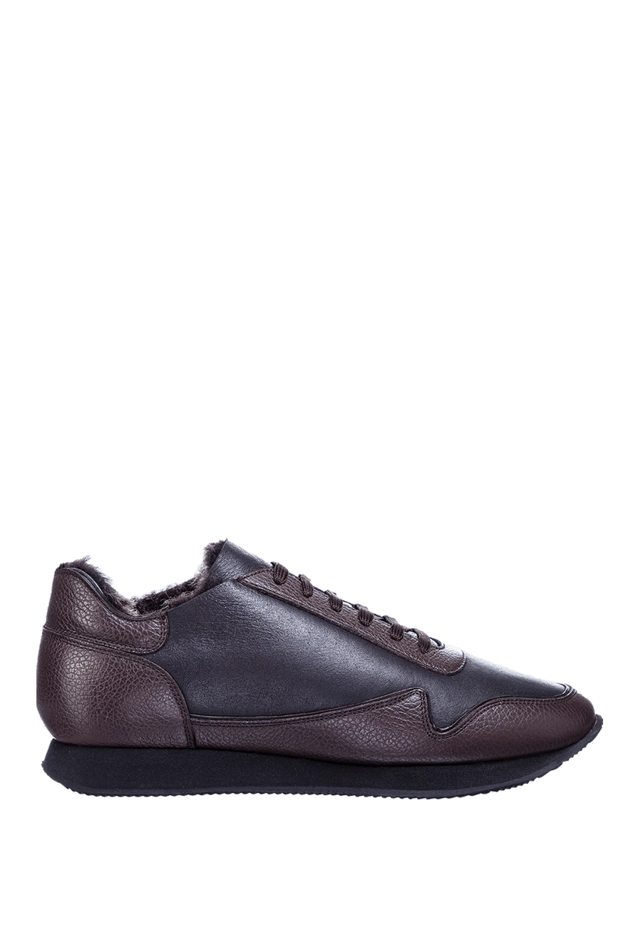 Cesare di Napoli Brown leather sneakers for men - fur lining. 100% leather. lacing. sole height 2cm. Country of manufacture: Italy. Care: specialized cleaning - photo 1