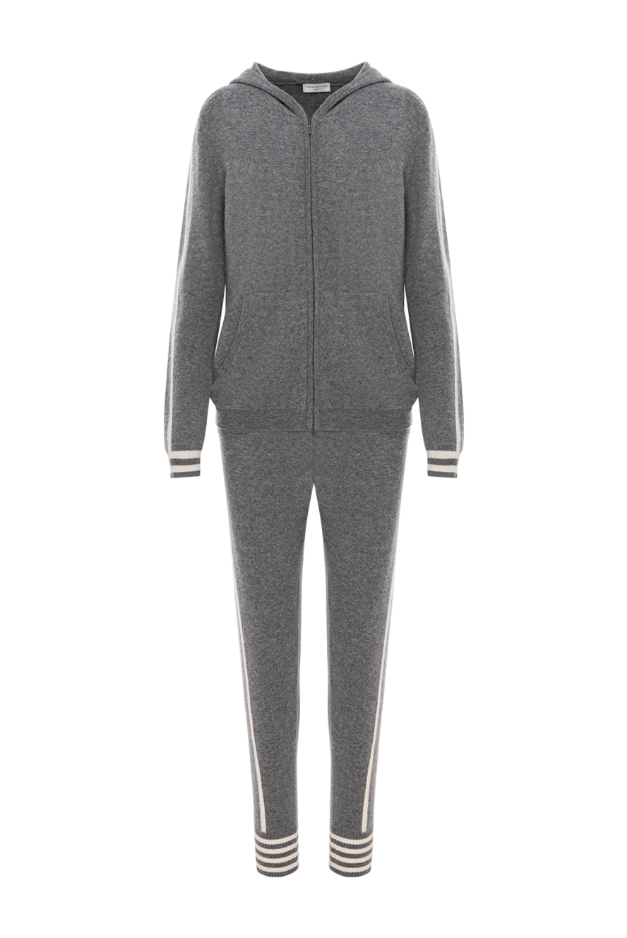 Cashmere & Silk Milano Women's soft cashmere suit with stripes and cuffs - contrasting stripes, fur on the hood. 100% cashmere. zipper, drawstring. two side pockets. Hood: yes. Country of manufacture: Italy. Care: specialized cleaning - photo 1