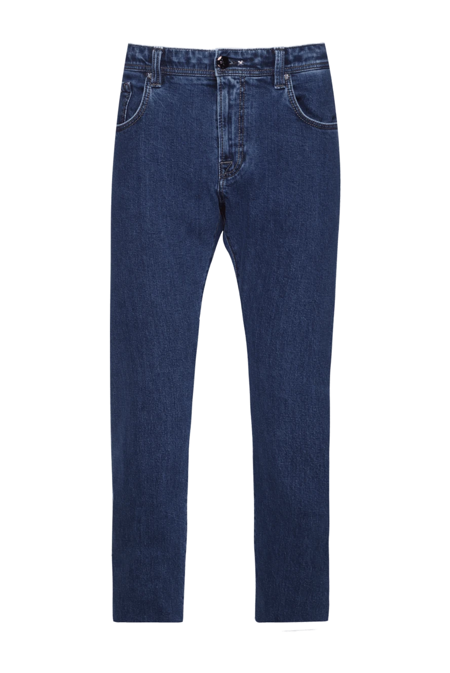 Tramarossa Blue cotton jeans for men - logo, contrast stitching. 98% cotton, 2% elastane. Closure: button, zipper. Three side pockets, two back pockets. Country of manufacture: Italy. Care: specialized cleaning - photo 1