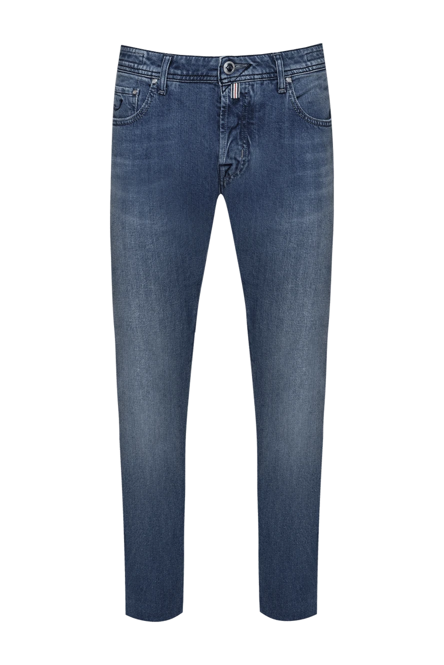 Jacob Cohen Blue cotton jeans for men - logo, contrast stitching, worn effect. 99% cotton, 1% elastane. button, zipper. Three side pockets, two back pockets. Country of manufacture: Italy. Care: specialized cleaning - photo 1