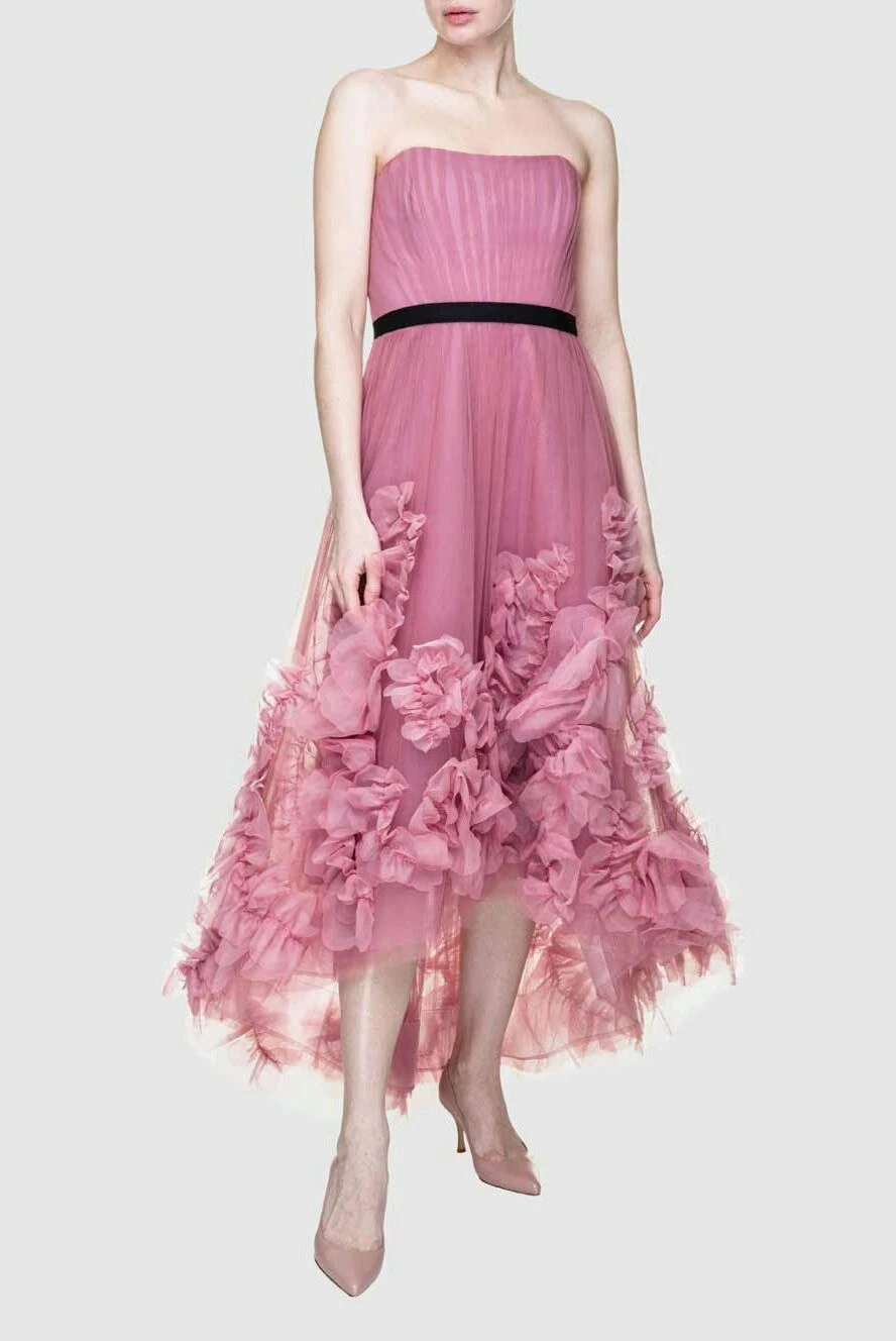 Marchesa Notte pink tiered tulle dress with hand-made floral ruffles 156499   Women evening dress | Domino Online Store Ukraine