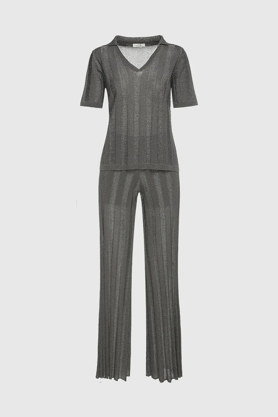 Panicale Gray walking suit for women - textured fabric, stripe pattern. lining 100% cupro. 56% cotton, 28% viscose, 16% polyester. two side pockets. Country of manufacture: Italy. Care: specialized cleaning - photo 1