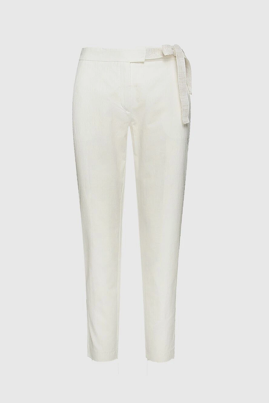 Panicale White women's cropped trousers with waistband - belt. 65% cotton, 25% linen, 7% nylon, 3% elastane. Fastener: elastic belt tie. Country of manufacture: Italy. Care: specialized cleaning - photo 1