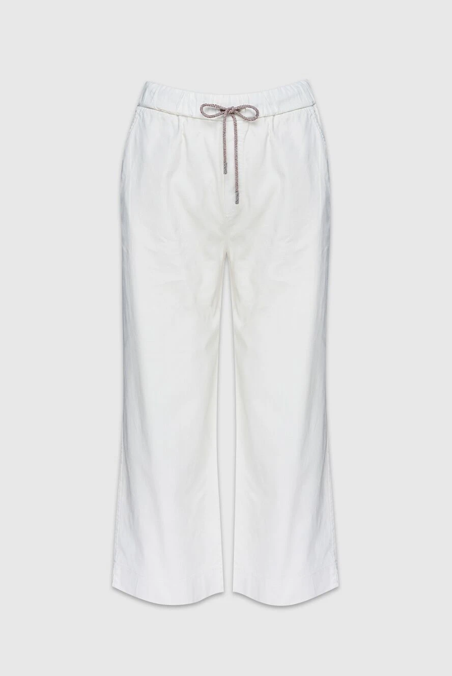 Panicale White women's cropped trousers with ties - 97% cotton, 3% elastane. elastic belt, drawstring. Country of manufacture: Italy. Care: specialized cleaning - photo 1