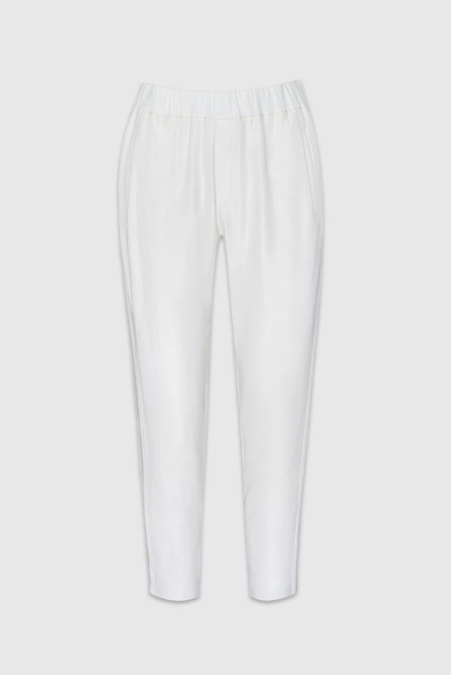 Panicale White women's trousers with side stripes - contrasting stripes. two pockets. 95% viscose, 5% elastane. elastic belt. Country of manufacture: Italy. Care: specialized cleaning - photo 1