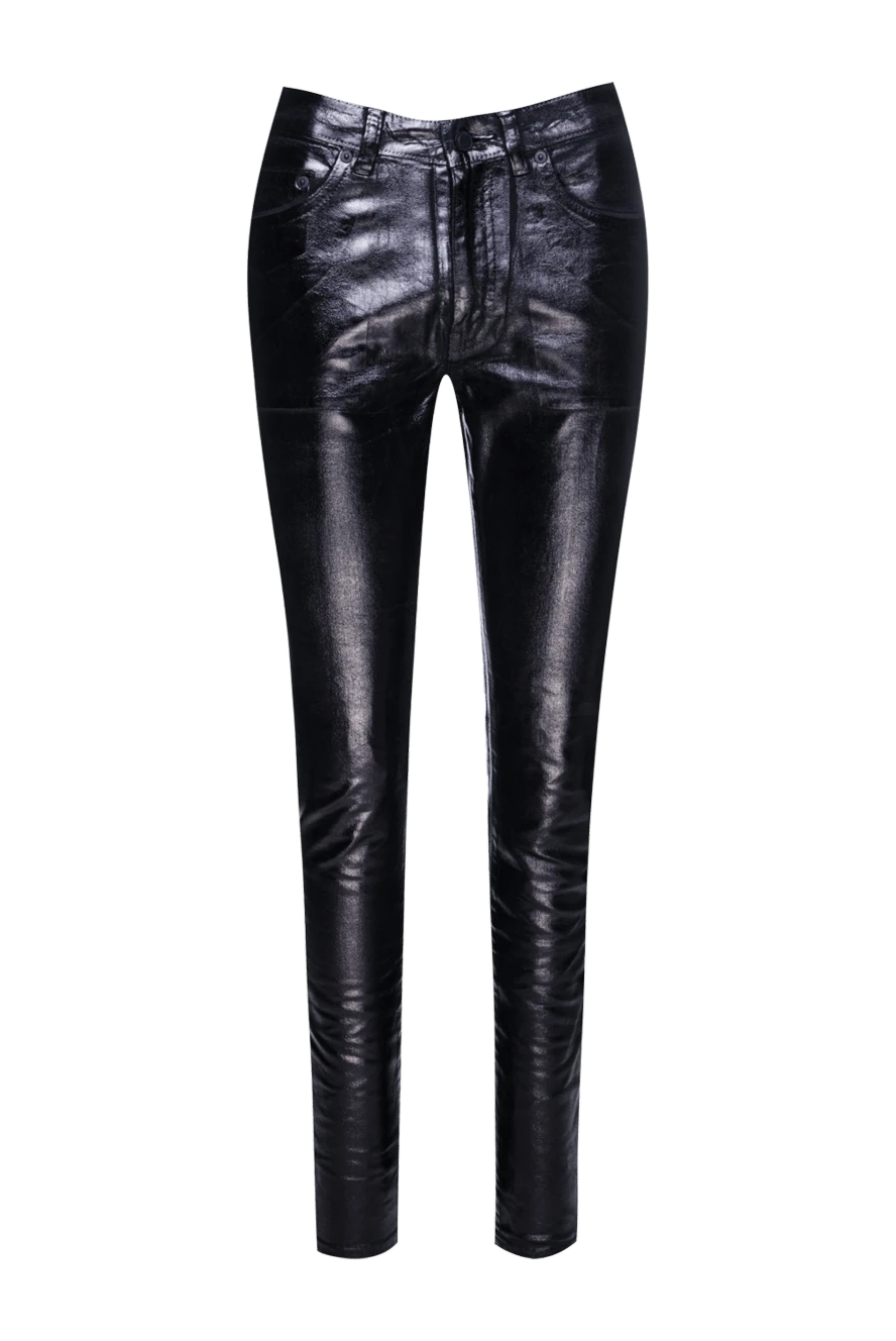 Saint Laurent Black cotton pants for women - glossy spraying. four pockets. 100% cotton. zipper, button. Country of manufacture: Italy. Care: specialized cleaning - photo 1