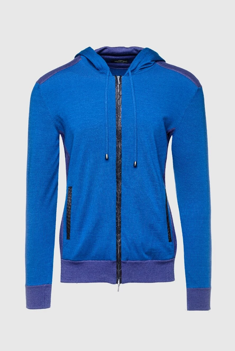 Cesare di Napoli Blue cashmere sweatshirt for men - crocodile leather inserts. 100% cashmere. hood. zipper, drawstring. side pockets. Country of manufacture: Italy. Care: specialized cleaning - photo 1