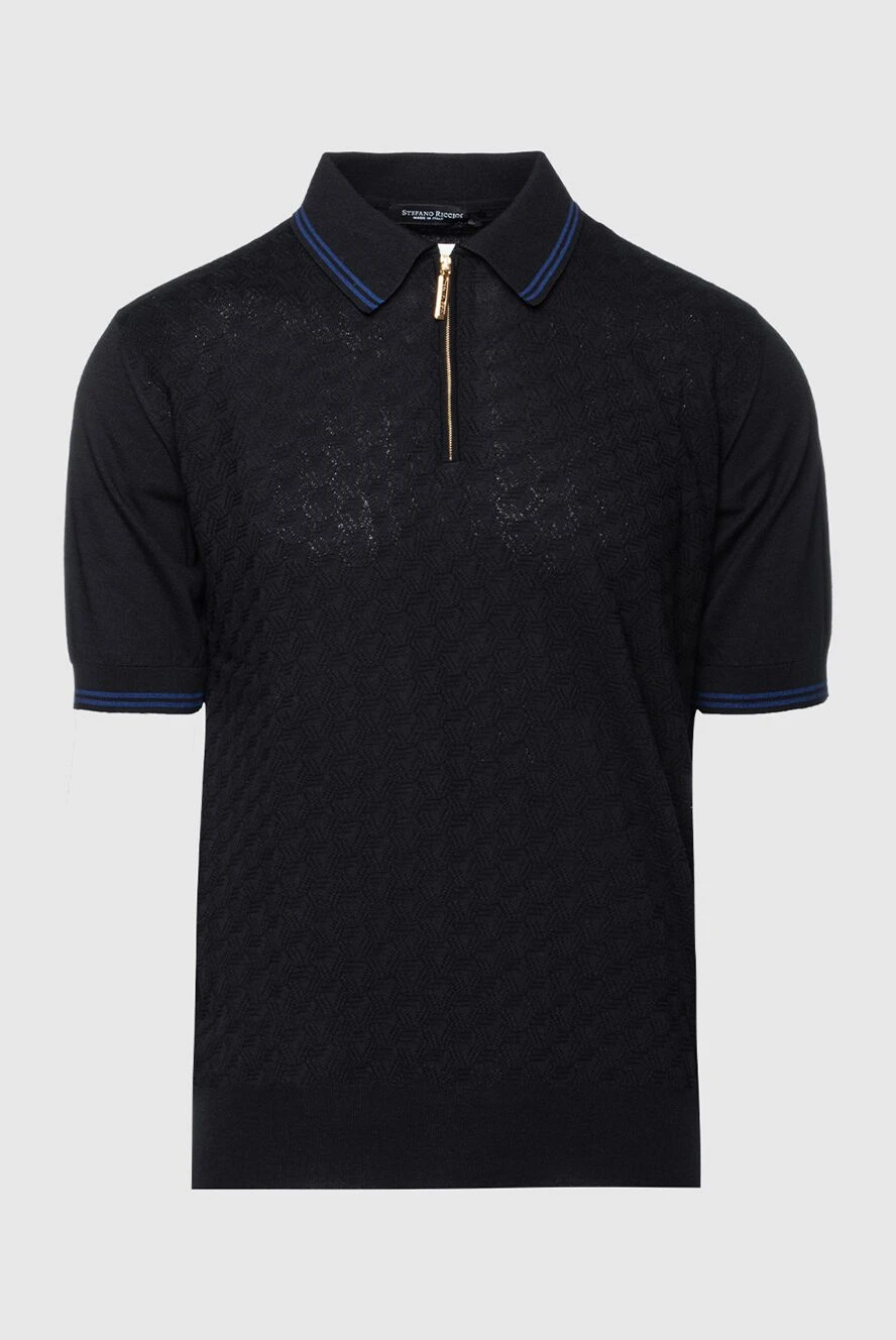 Stefano Ricci Трикотажне поло глибокого синього кольору з рельєфною текстурою та блискавкою - Контрастна лінія. 60% шовк, 40% бавовна. Блискавка. Країна виробник: Італія. Догляд: спеціалізоване чищення - фото 1